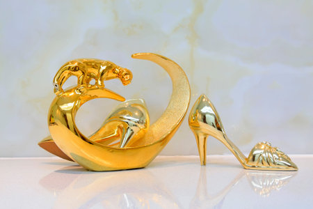 Animal model ornaments and high heels, closeup of photoの写真素材