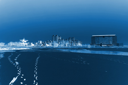 LUANNAN COUNTY - DECEMBER 26: The snow-covered landscape in the Beihe Park on december 26, 2013, Luannan County, Hebei Province, China.のeditorial素材