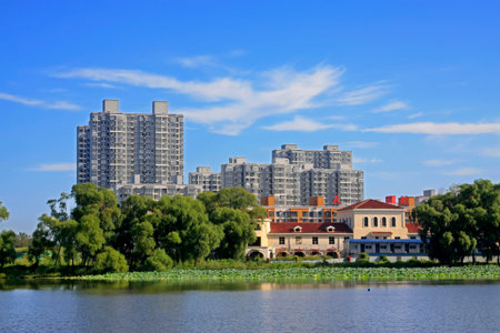 LUANNAN COUNTY - SEPTEMBER 3: city scenery in the North River Park, on september 3, 2014, Luannan County, Hebei Province, Chinaのeditorial素材