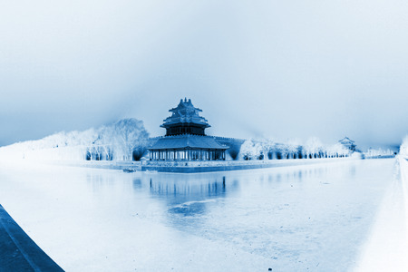 BEIJING - DECEMBER 22: The night view of northeast turrets of the Forbidden City on december 22, 2013, beijing, china.のeditorial素材