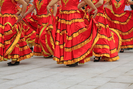 red dance dress, closeup of photoの写真素材