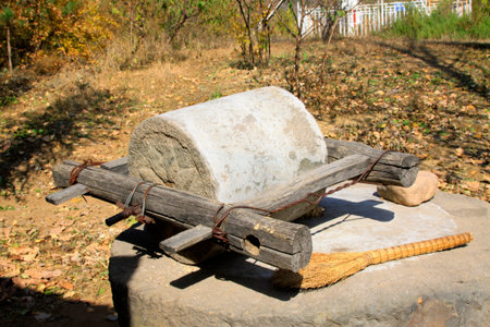 Ancient Chinese tools used for grinding wheat, in Chinese rural areas