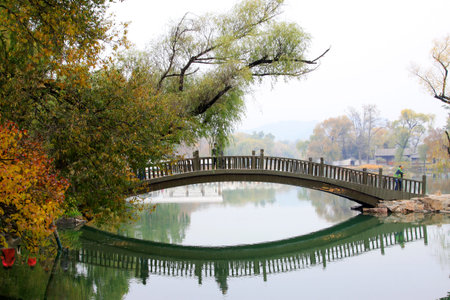 CHENGDE CITY -  OCTOBER 20: Bridge construction landscape in chengde mountain resort, on october 20, 2014, Chengde City, Hebei Province, Chinaのeditorial素材