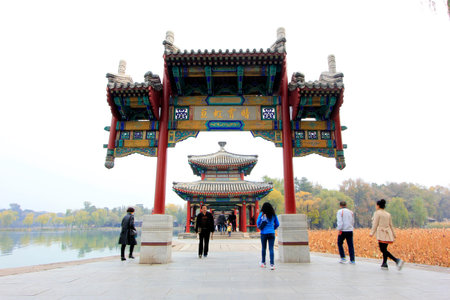 CHENGDE CITY -  OCTOBER 20: Chinese architectural style pavilion in chengde mountain resort, on october 20, 2014, Chengde City, Hebei Province, Chinaのeditorial素材