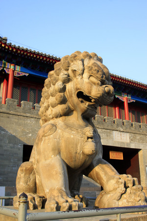 CHENGDE CITY -  OCTOBER 20: Carved stone lions in chengde mountain resort, on october 20, 2014, Chengde City, Hebei Province, Chinaのeditorial素材