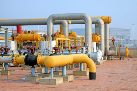 crude oil processing and transmission equipment, closeup photo
