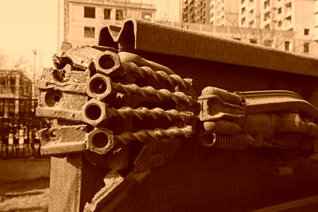 steel arm sculpture, in the Kailuan national mine park, on January 2, 2014, tangshan city, hebei province, China.のeditorial素材