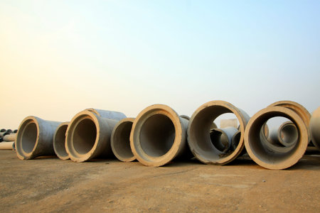 cement concrete prefabricated pipings, closeup of photo