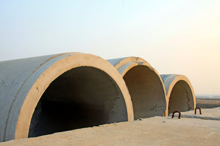 cement concrete prefabricated pipings, closeup of photo