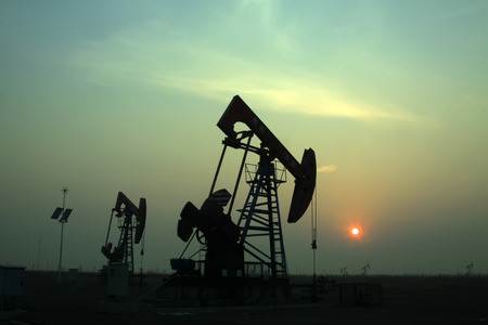 crank balanced beam pumping unit in a oilfield, Chinaのeditorial素材