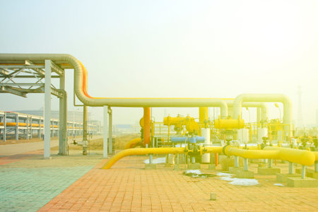 crude oil processing and transmission equipment, closeup of photoの写真素材