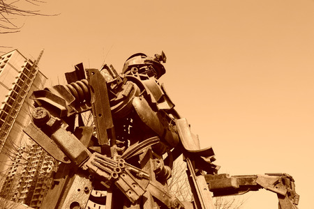 TANGSHAN - JANUARY 2: The miners image metal sculpture, in the Kailuan national mine park, on January 2, 2014, tangshan city, hebei province, China.のeditorial素材