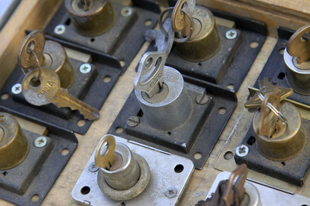 Old warded lock, closeup of photoのeditorial素材