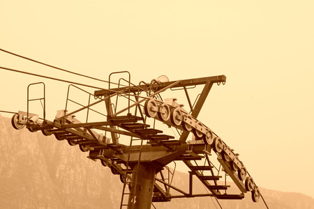 Funicular transmission device in the stone forest gorge scenic area, beijing, chinaの写真素材