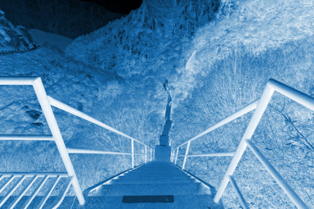 stone forest canyon scenic spot metal plank road, beijing, chinaの写真素材