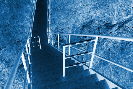 stone forest canyon scenic spot metal plank road, beijing, chinaの写真素材