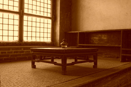 Traditional Chinese style furniture - kang table, in Chinese rural areasのeditorial素材
