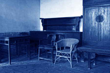 Chinese traditional furniture -- fauteuil, in Chinese rural areasのeditorial素材