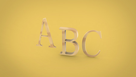 ABC rendering letters on a yellow background, closeup of photoの写真素材