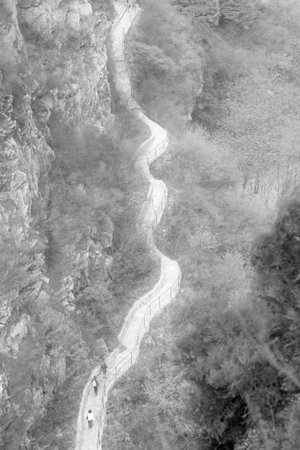 mountain road in a geological park, beijing, chinaの写真素材
