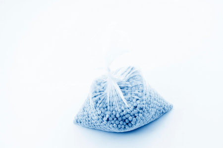 Soy beans in a transparent plastic bag, closeup of photoの写真素材