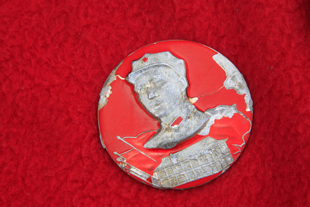 Chairman MAO zedong badge, closeup of photoのeditorial素材