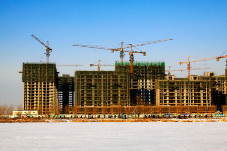 Unfinished buildings in the snowのeditorial素材