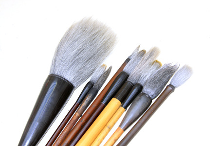 Chinese stationery writing brush in a white background, closeup of photoの写真素材