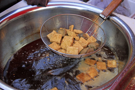 fried bean curd in a restaurant, closeup of photoの写真素材