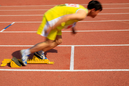 LUANNAN COUNTY - APRIL 14: long-distance runner ready to start, April 14, 2015, Luannan County,...