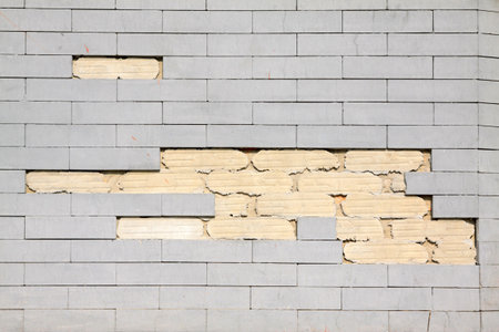 debris of the ceramic tile wall, closeup of photo