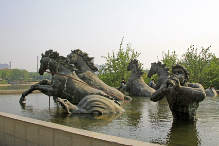character and horse sculpture in a park, closeup of photoのeditorial素材