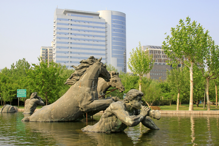 character and horse sculpture in a park, closeup of photoのeditorial素材