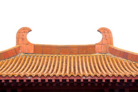 traditional Chinese architectural style yellow glazed tile roof, closeup of photo