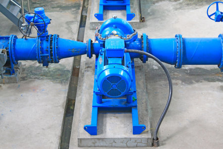 Water supply pump station of mechanical equipment, closeup of photo