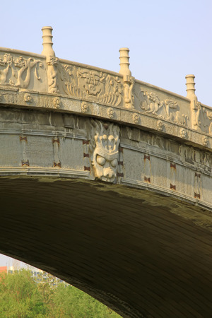 Stone bridge and rail, closeup of photoの写真素材