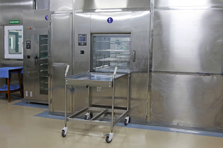 Stainless steel disinfection cabinet in a hospitalのeditorial素材