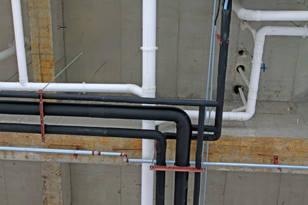 All kinds of pipe in the roof, closeup of photo