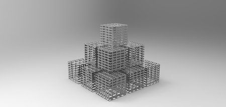 cube stacked rendering in gray background, computer generated images