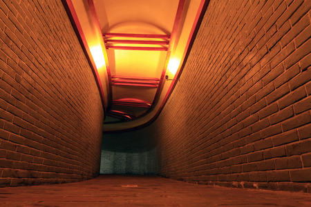 Underground roadway in wine cellar, closeup of photoの写真素材