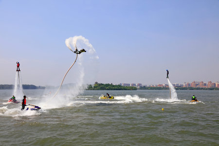 Tangshan - June 19: water jetting special effects performance, on June 19, 2016, tangshan city,...