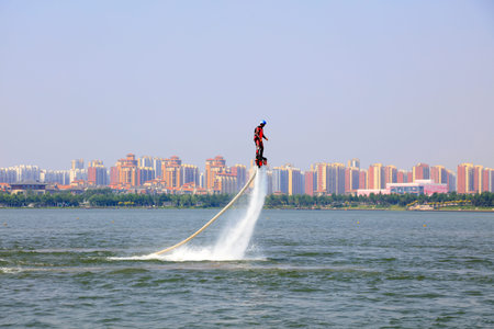 Tangshan - June 19: water jetting special effects performance, on June 19, 2016, tangshan city,...