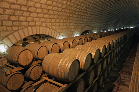French Oak Wine Barrel in the wine cellarのeditorial素材