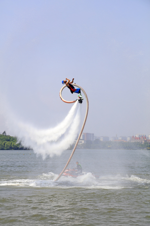 Tangshan - June 19: water jetting special effects performance, on June 19, 2016, tangshan city, hebei province, Chinaのeditorial素材