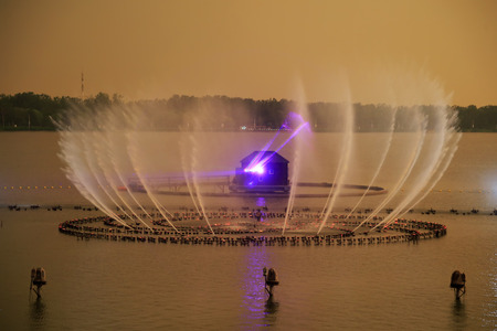 music fountain in the lake, closeup of photoのeditorial素材