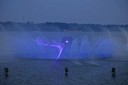 music fountain in the lake, closeup of photoのeditorial素材