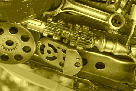 Spring gear metal parts plant, closeup of photo