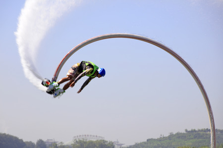 Water stunts performance in a parkのeditorial素材