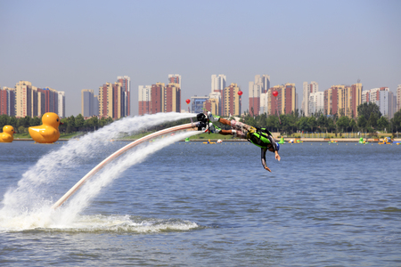 Water stunts performance in a parkのeditorial素材