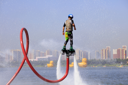 Water stunts performance in a parkのeditorial素材